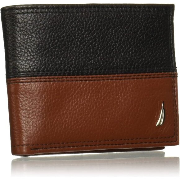Nautica Men's Bifold Leather Wallet RFID Blocking ID Window Card Slots Brown - Picture 1 of 7